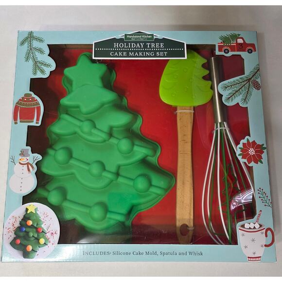 Holiday Tree Cake Making Set – Silicone Mold, Spatula & Whisk – Baking Kit - Picture 1 of 7